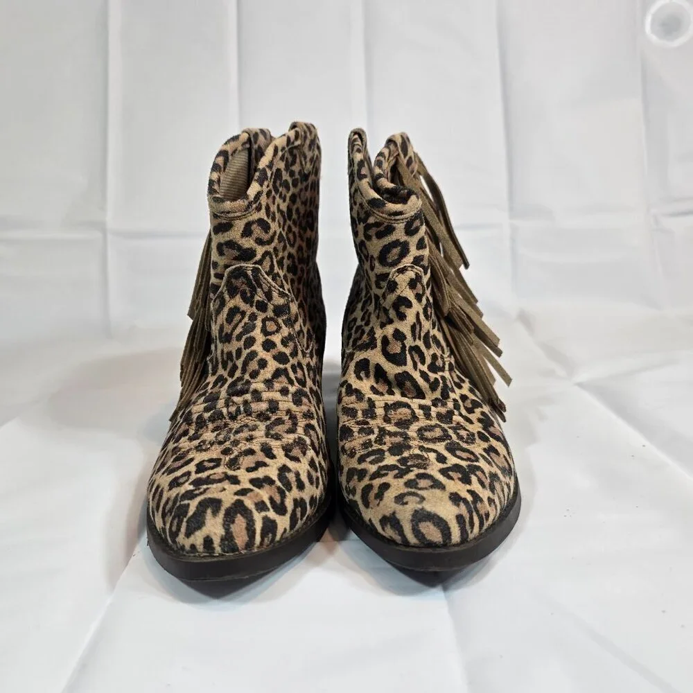 Ariat Duchess Western Bootie Women Size 4 Leopard Print Fringe Ankle Pull On